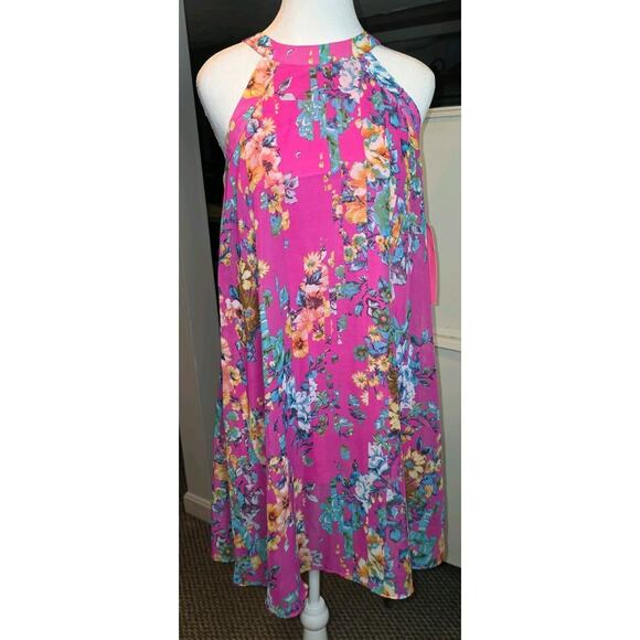 Betsey Johnson Floral Chiffon Halter Shift Dress 4 Lined A-Line Party Vacation - Picture 1 of 8